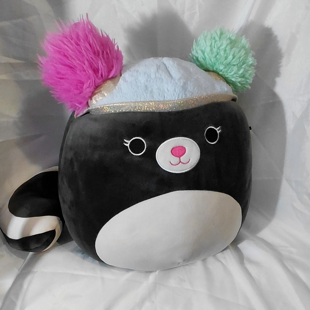 Squishmallows Black and White Plush with Pink and Mint Details
